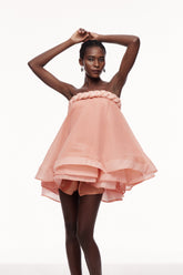 Cebrail Pembe Volanlı Kabarık Mini Elbise